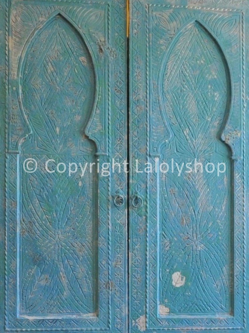 Porte marocaine 2 battants en bois sculpté 220 x 100 cm