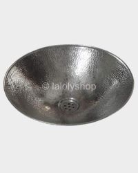 Vasque marocaine argentée en maillechort ronde 40 cm, martelage double - à poser